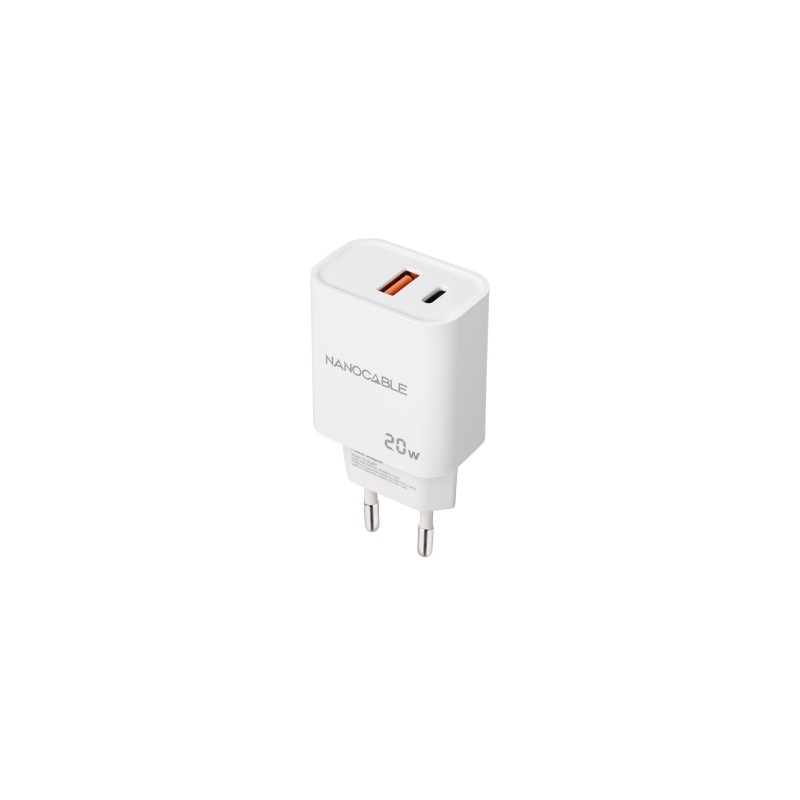 Caricatore da parete Nanocable USB-C/PD + USB-A/QC 20W - Bianco