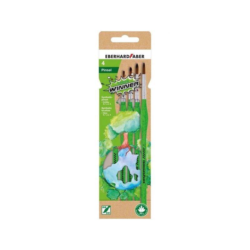Eberhard Faber Green Winner Confezione con 4 pennelli in pelo sintetico misure 0. 1. 2. 4 - Impugnatura ergonomica - Rea