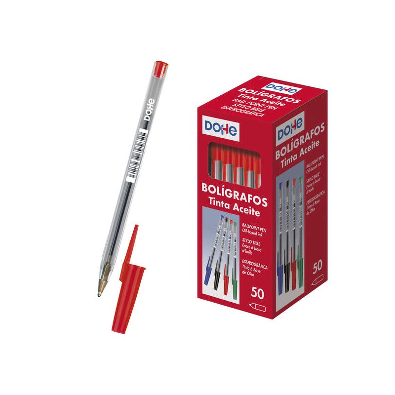 Penna a sfera Dohe con inchiostro a base d'olio - Punta a sfera da 1 mm - Tratto 0.4 mm - Corpo trasparente e cappuccio 