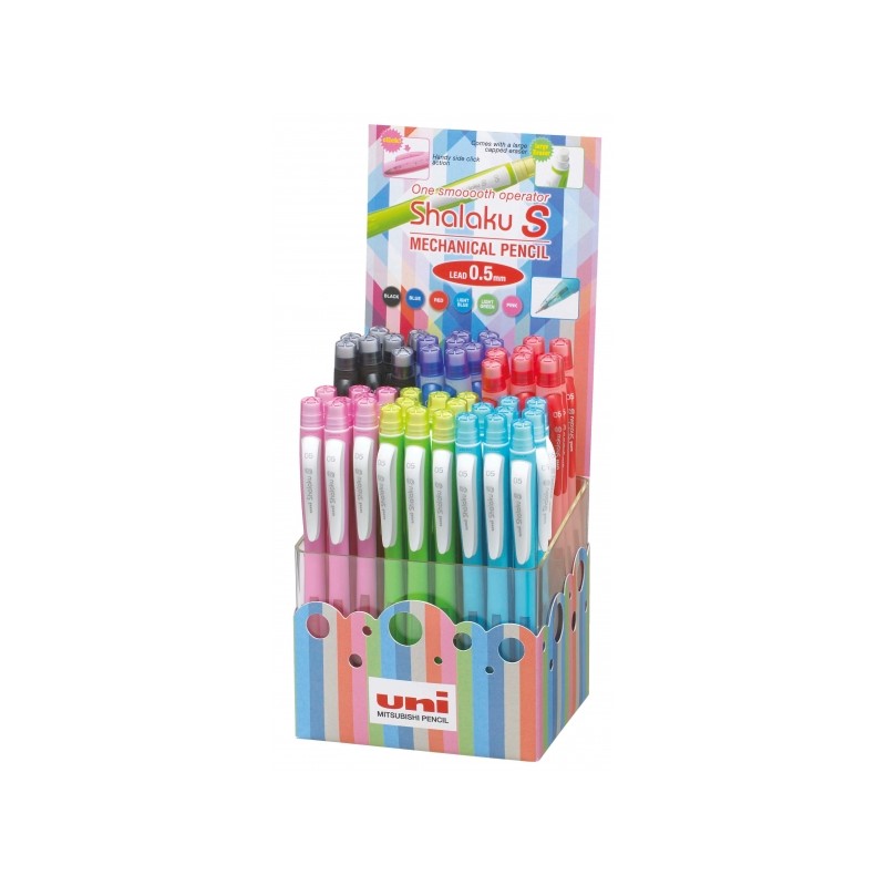 Uni-ball Shalaku S M5-228 Espositore da 48 matite meccaniche da 0.5 mm - Contiene 2 mina HB - Gomme incluse - Colori ass