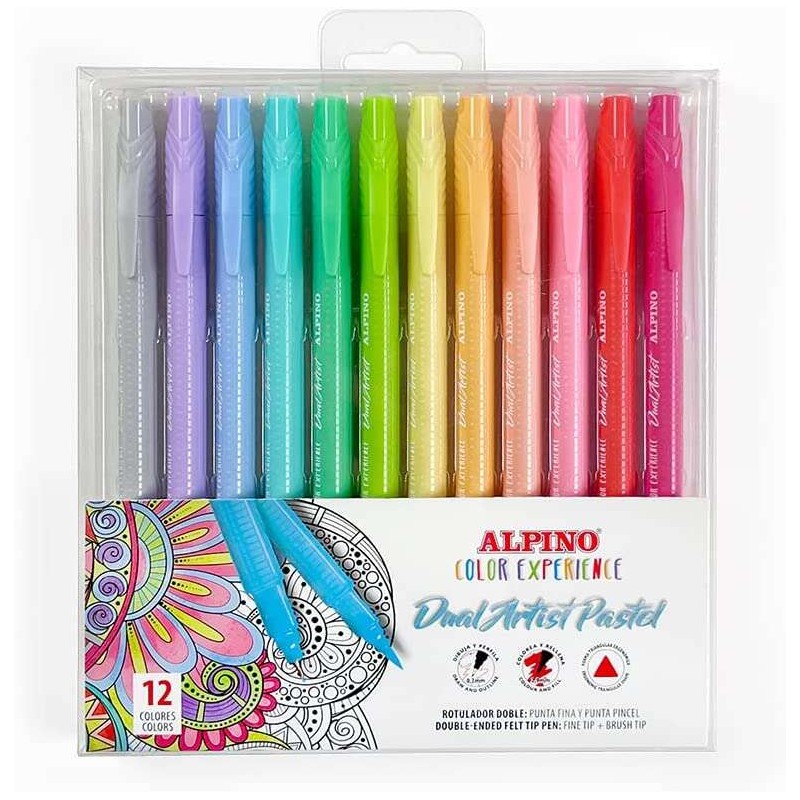 Alpino Color Experience Confezione da 12 matite pastello a doppia punta - Forma triangolare ergonomica - Punta fine da 0