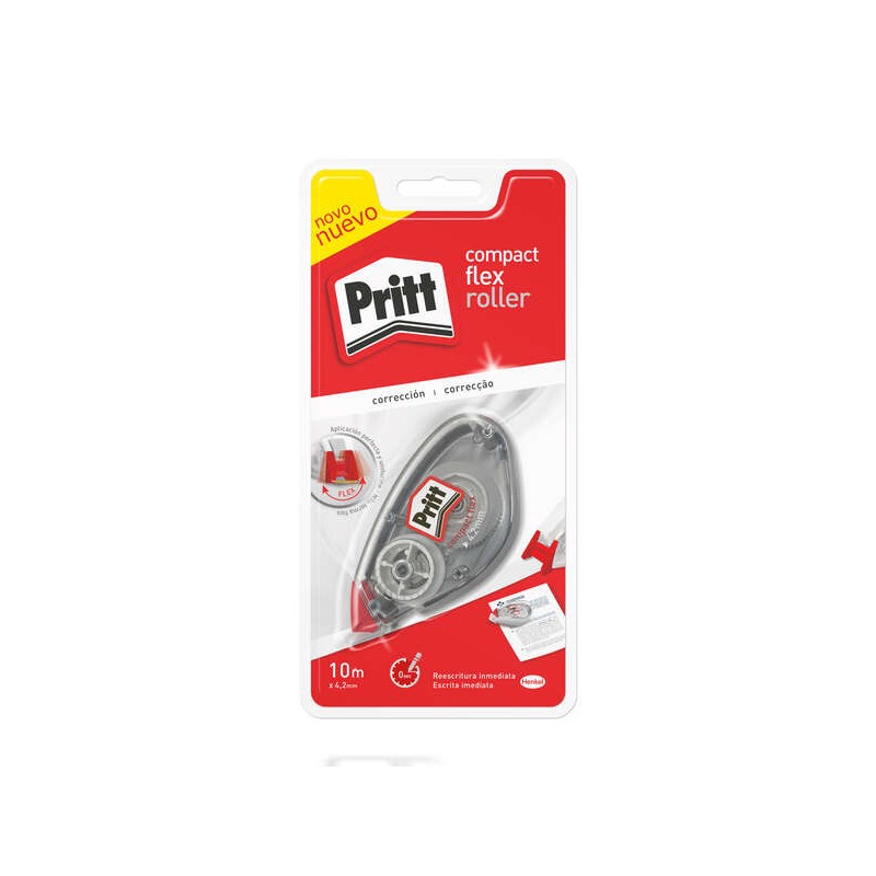 Nastro correttore Pritt Roller Compact Flex 4.2mmx10m - Punta flessibile - Correzione liscia e pulita - Correzione bidir