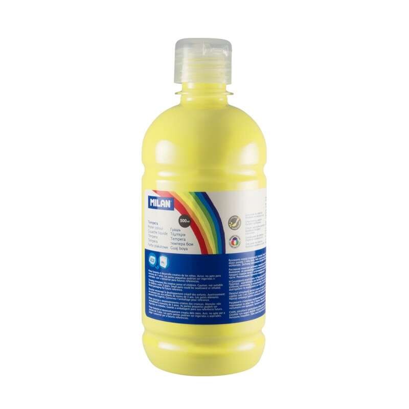 Bottiglia di tempera Milano - 500ml - Tappo dosatore - Asciugatura rapida - Mescolabile - Colore giallo limone
