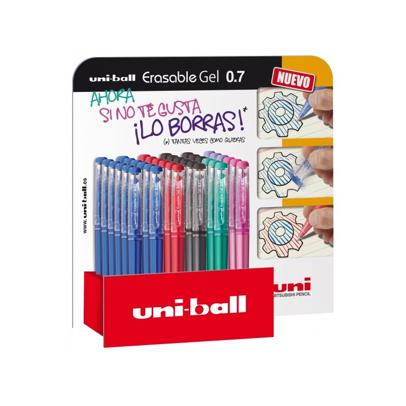 Uni-ball Erasable UF-222 Display di 36 rotelle cancellabili in gel - Punta a sfera 0.7 mm - Inchiostro termosensibile - 