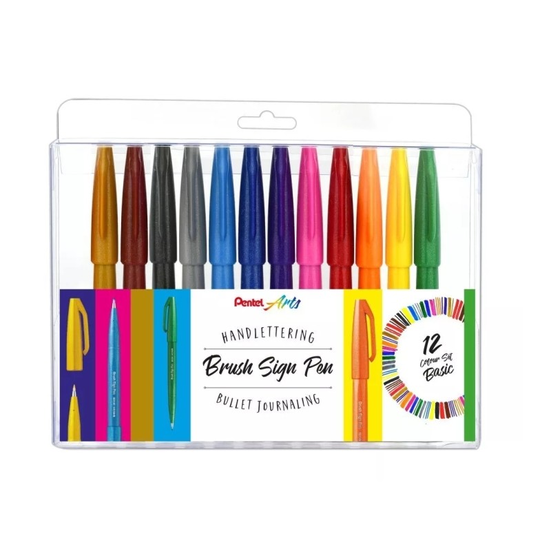 Pentel Brush Sing Pen - Confezione da 12 penne a pennello - Linee sottili o spesse a seconda della pressione - Realizzat