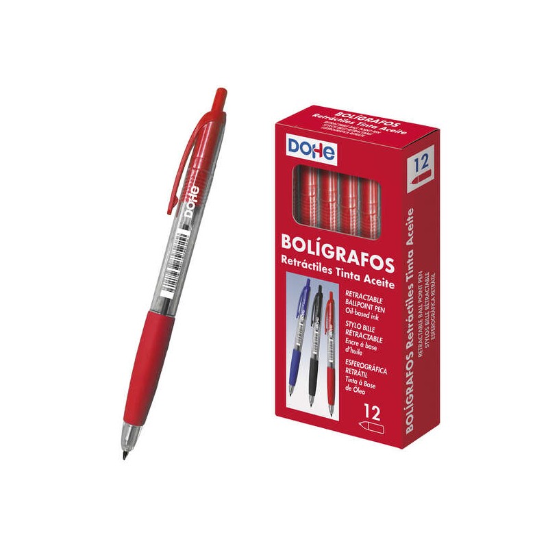 Penna a sfera retraibile a base di olio Dohe - Punta a sfera in metallo da 1 mm - Linea da 0.4 mm - Fusto trasparente