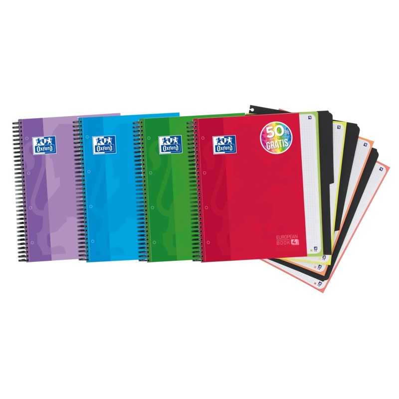 Oxford School Classic Europeanbook 4 Quaderno a doppia spirale A4+ Griglia 5x5 - 120 fogli microperforati a 4 fori - Cop