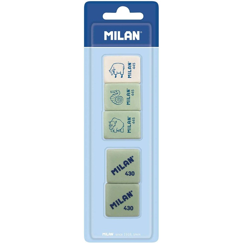 Milan Confezione da 5 gomme. 3 x 445 gomme rettangolari in crema + 2 x 430 gomme quadrate - briciole di pane - gomma sin