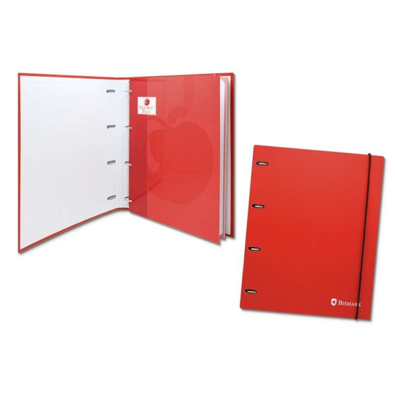 Bismark Raccoglitore a 4 anelli con 80 fogli 4x4 griglia - Formato A4 - In cartone - Colore rosso
