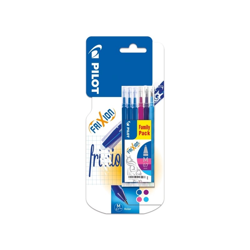 Pilot Confezione da 6 ricariche per Frixion Ball e Frixion Clicker - Punta rotonda 0.7 mm - Tratto 0.4 mm - Colori: 3x b