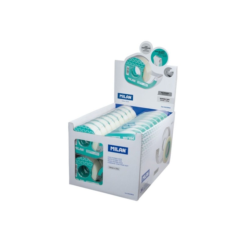 Espositore Milano da 36 nastri adesivi invisibili con dispenser - Misure 19 mm x 33 m - Colore trasparente opaco