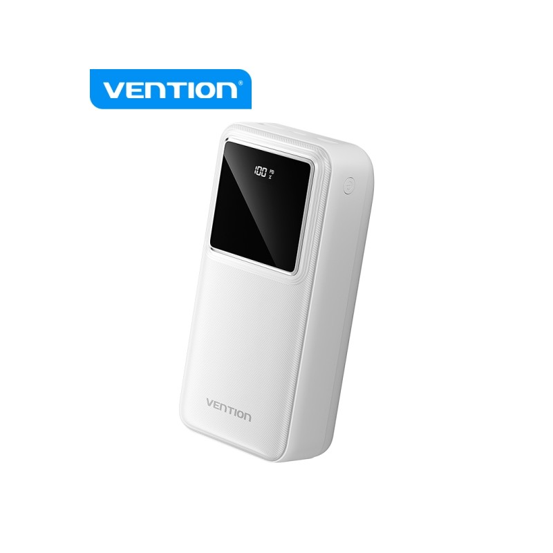 Vention Powerbank 30000mAh - Carica rapida 22.5W - USB-C/USB-A/Micro-USB - Display LED - Leggero e sicuro - Colore bianc