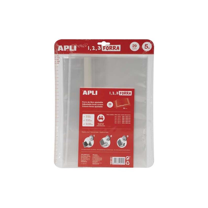 Apli Confezione da 5 copertine per libri 290 mm Polipropilene 75 micron - Lembo autoregolabile - Facile rivestimento in 