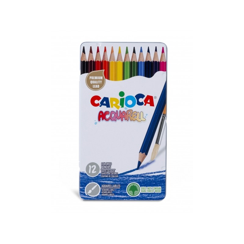 Carioca Acquarell Confezione da 12 matite acquerellabili - Scatola in metallo - Effetto acquerello con acqua e pennello 