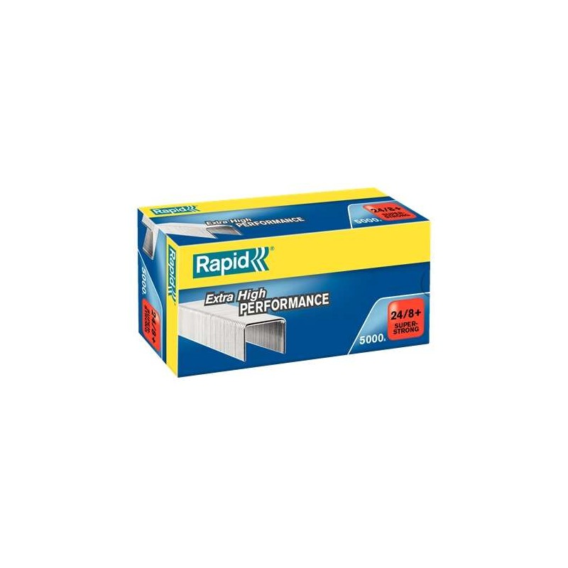 Rapid Super Strong Box di 5000 punti metallici 24/8+ - Fino a 50 fogli - Filo zincato - Perno da 8.5 mm - Punti metallic