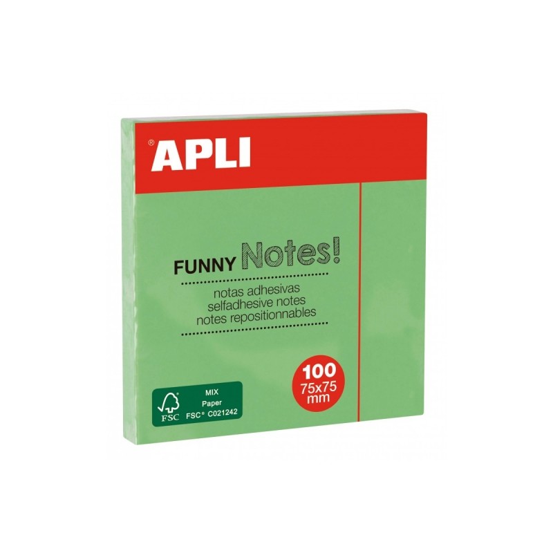 Apli Block notes adesivi - 100 fogli - Carta certificata FSC - Adesivo riposizionabile - Colore verde smeraldo