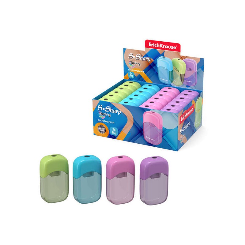 Erichkrause S-Sharpener S-Sharpener con contenitore - Design ergonomico - Lama d'acciaio robusta - Colori assortiti