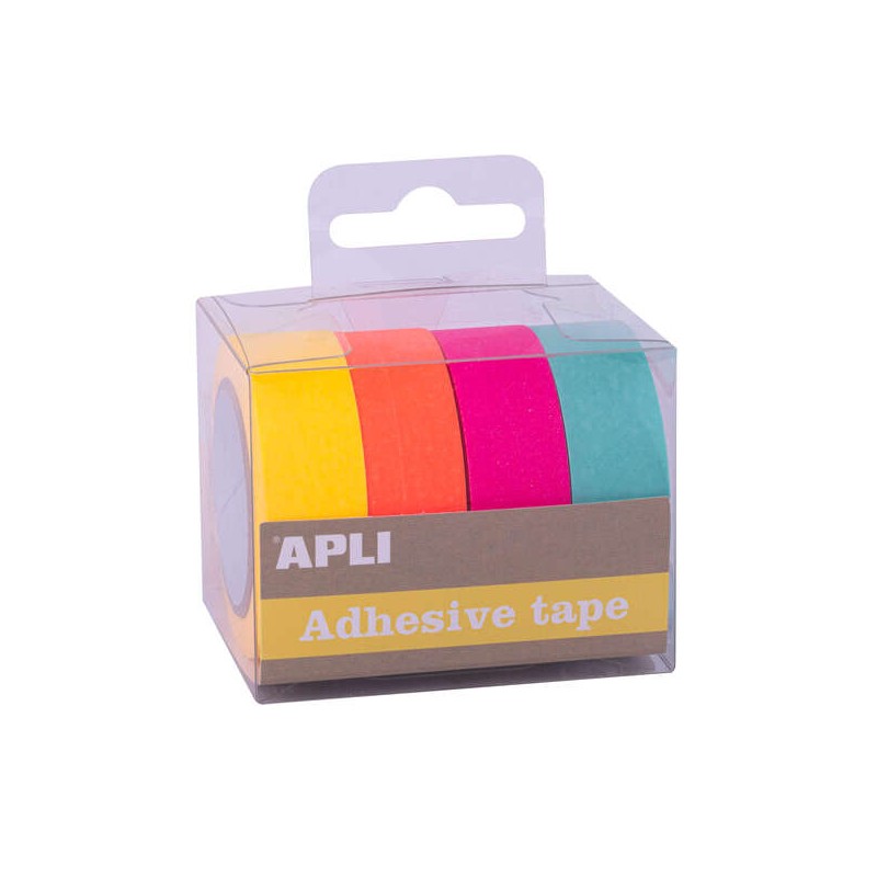Apli Fuor Confezione con 4 nastri adesivi in carta Washi 15mmx10m - Decorazione e artigianato - Colori fluorurati assort