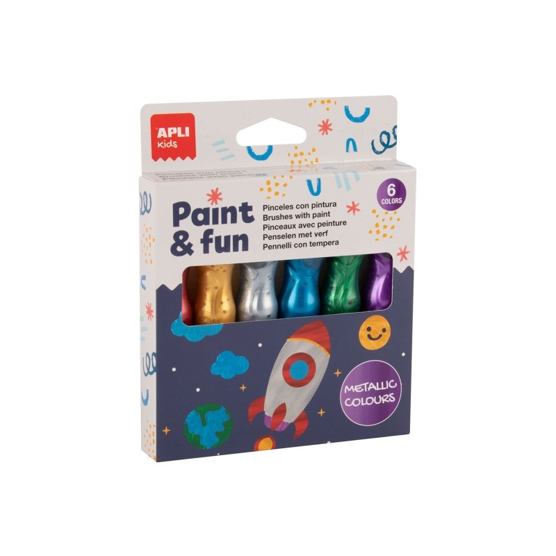 Apli Kids Confezione da 6 tubetti di tempera con pennello 13ml - Pratici e non pulibili - Incoraggiano la creatività e 