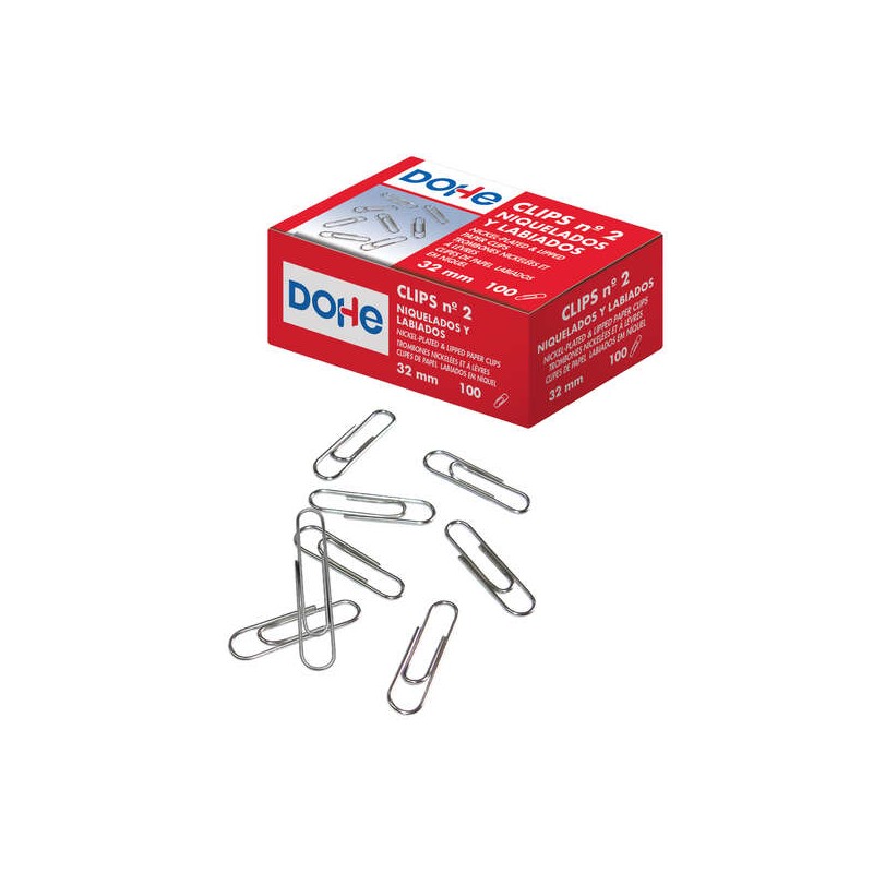 Dohe Confezione da 100 clip a labbro Nº2 32 mm - Nichelato