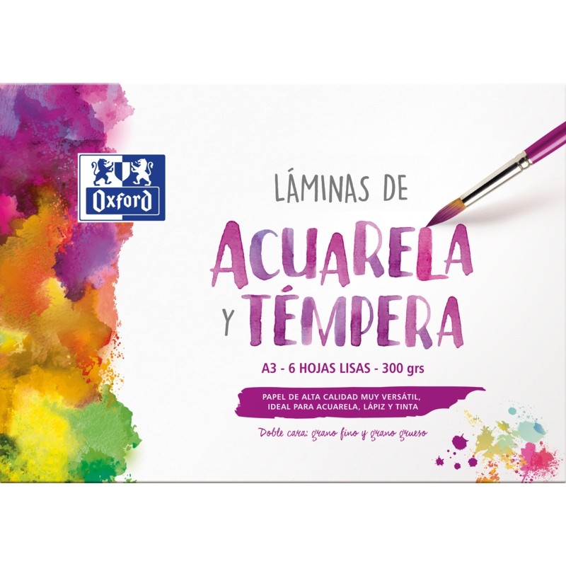 Oxford School Painting - Busta A3 per acquerello e tempera - 6 fogli da 300 g/m² - Carta normale di alta qualità
