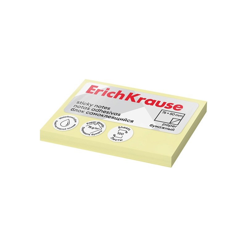 ErichKrause Blocco di 100 foglietti adesivi 50x75 mm - rimovibili - Colore giallo chiaro
