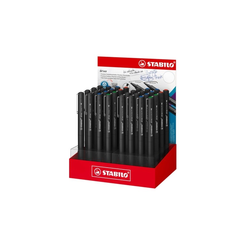 Stabilo Dr!ver Display con 32 pennarelli assortiti da 0.8 mm con punta media e 0.4 mm con punta fine - Inchiostro a base