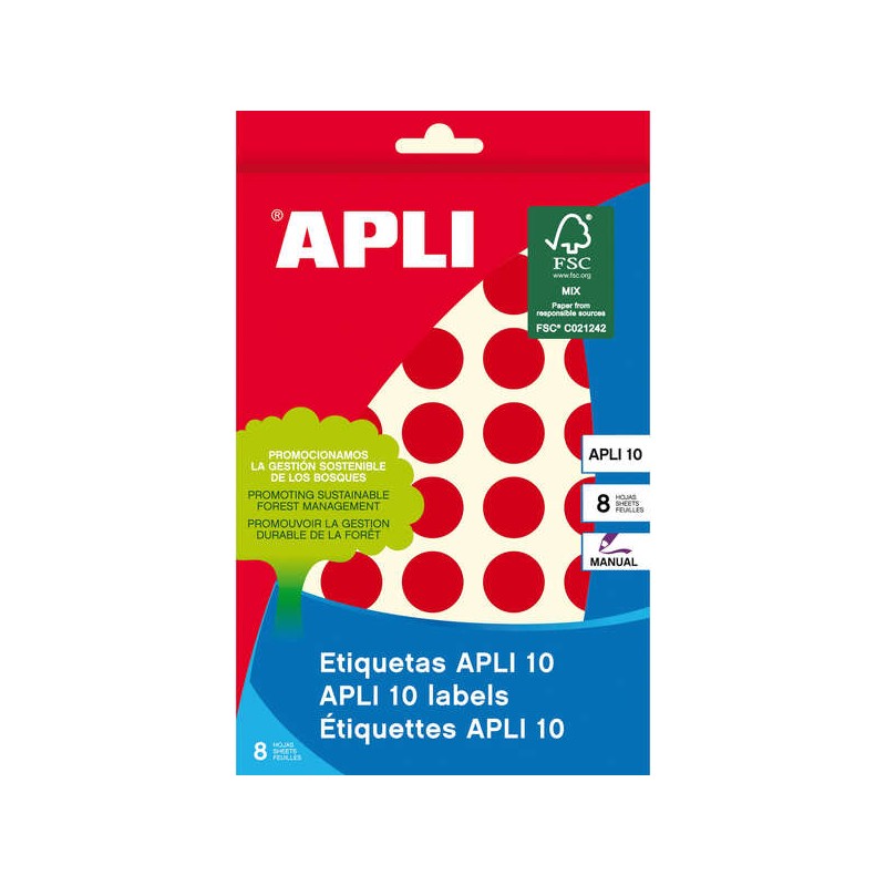Etichette Apli 10 Etichette rosse Ø 19 mm 8 fogli