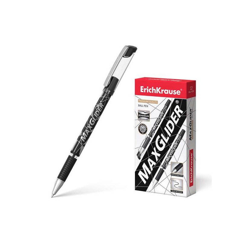 Penna a sfera Erichkrause Maxglider - Tecnologia Ultra Glide - Punta ibrida - Colore inchiostro nero