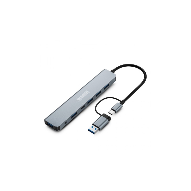 Urban Factory Minee HUB 6 in 1 - USB-A/C maschio - USB-A/C femmina - Alimentatore esterno con adattatore di alimentazion