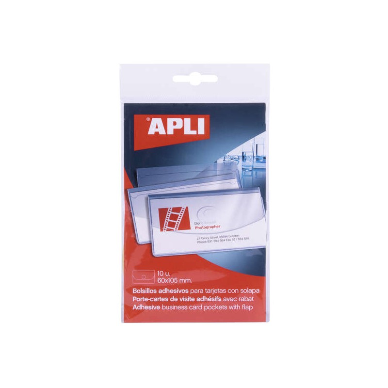 Apli Sticky Card Holder Tasche adesive con chiusura ad aletta - Confezione da 10 - 100 x 60 mm - Ideale per presentazion