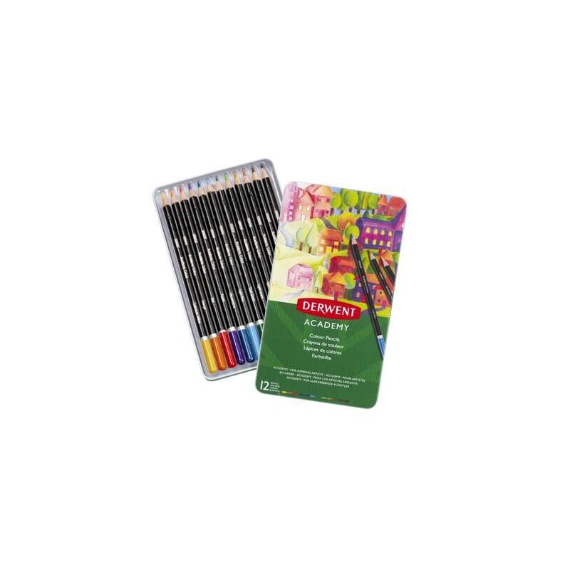 Derwent Academy Confezione da 12 matite colorate di alta qualità - Perfetto trasferimento del colore - Corpo in legno n