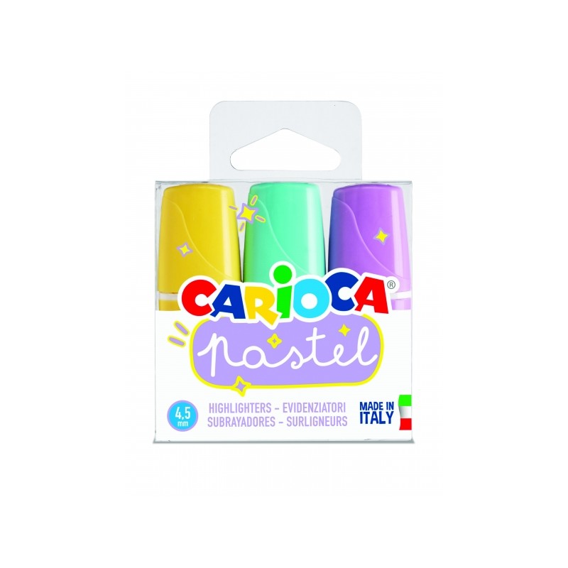 Carioca Minilight Confezione da 3 sottolineature pastello - Inchiostro lavabile a base d'acqua - Punta smussata - Vari c