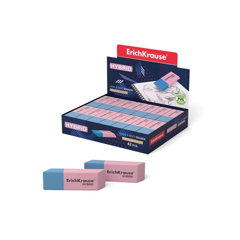 Gomma bifacciale ibrida Erichkrause - Diversi gradi di durezza - Gomma termoplastica ipoallergenica - Colore rosa e blu