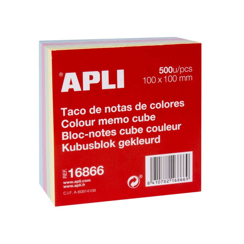 Blocco note Apli da 500 foglietti 100x100 mm - Ideale per appunti e promemoria - Formato pratico - Colori pastello