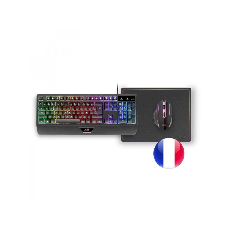 Mars Gaming MCP124 3in1 Gaming Combo - Tastiera ergonomica H-Mech - Mouse con interruttori RGB HUANO - Mousepad in nanot