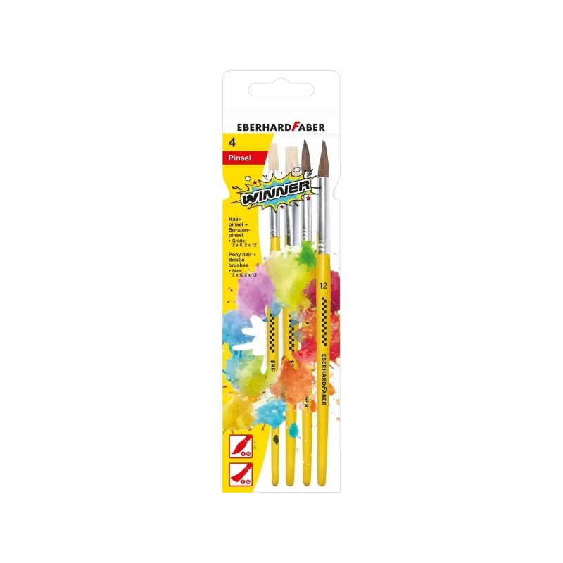 Eberhard Faber Winner Pack con 4 pennelli in setola e pelo di pony misura 8. 12 - Ghiera in alluminio