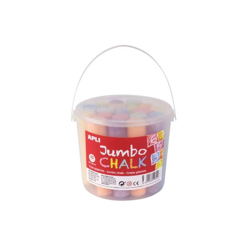 Apli Confezione da 20 gessetti Jumbo Ø 25 x 105 mm - Adatti per uso scolastico - Colori assortiti