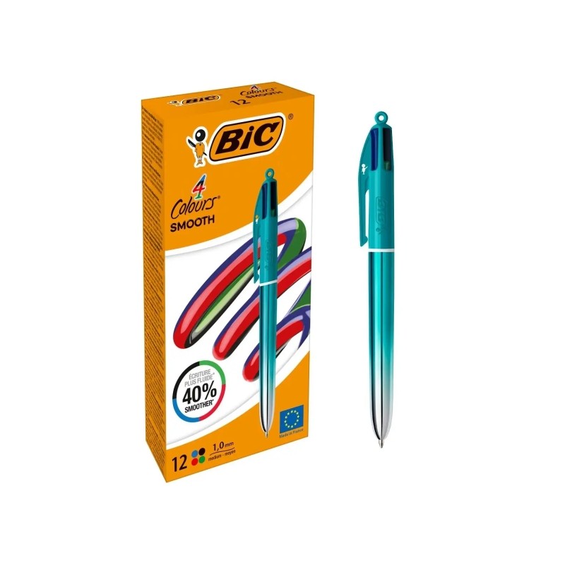 Bic 4 Colours Smooth Gradient Green Penna a sfera retraibile - Punta media da 1.0 mm - Scrittura più scorrevole del 40%