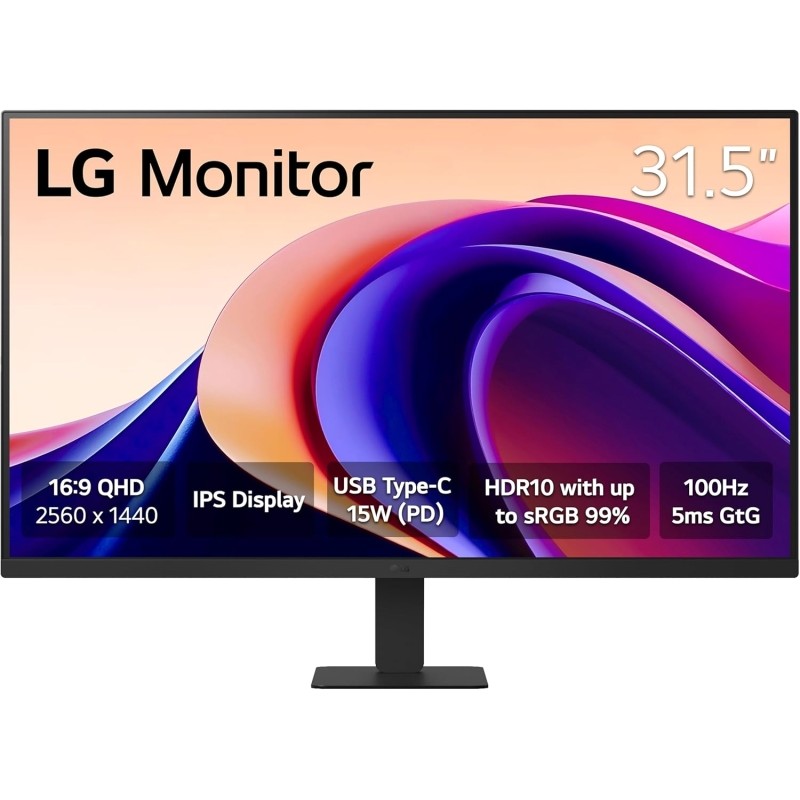 Monitor LG LED 31.5 IPS QHD HDR10 100Hz - Risposta 5ms - Angolo di visione 178º - 16:9 - HDMI. USB-C - VESA 100x100mm