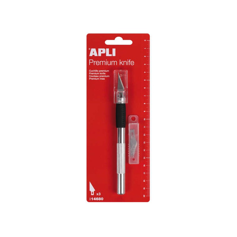 Apli Premium Coltello di precisione per hobby - 15 mm - Lama in acciaio inossidabile - Finitura morbida - Facile sostitu