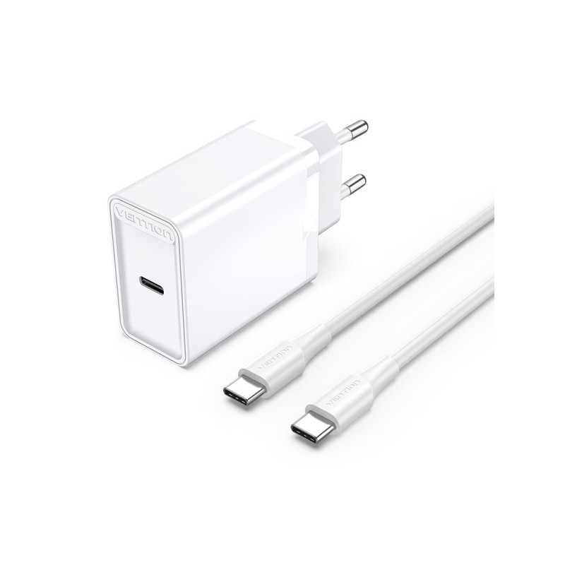 Vention Caricatore da parete USB-C 25W - Cavo USB-C 1m - PD3.0 - Bianco - Cavo USB-C 1m - PD3.0 - Bianco