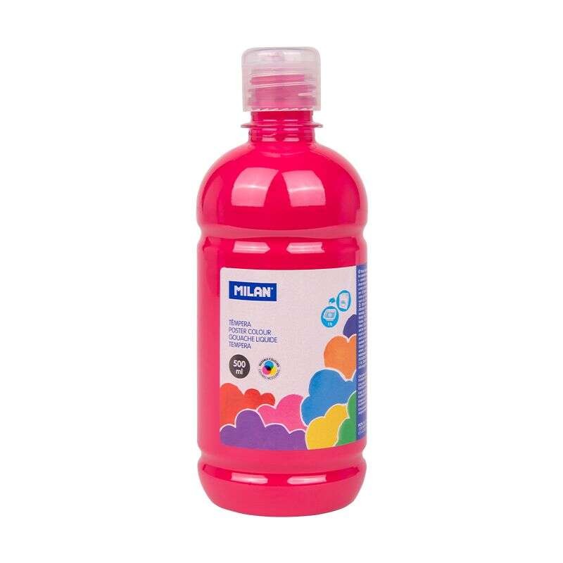 Tempera Milano Flacone 500ml - Tappo dosatore - Asciugatura rapida - Miscelabile - Colore Magenta