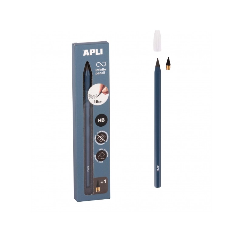 Apli Infinite Pencil Pack Infinite Pencil HB + mina di ricambio + cappuccio protettivo - Per scrivere fino a 16 km - Col