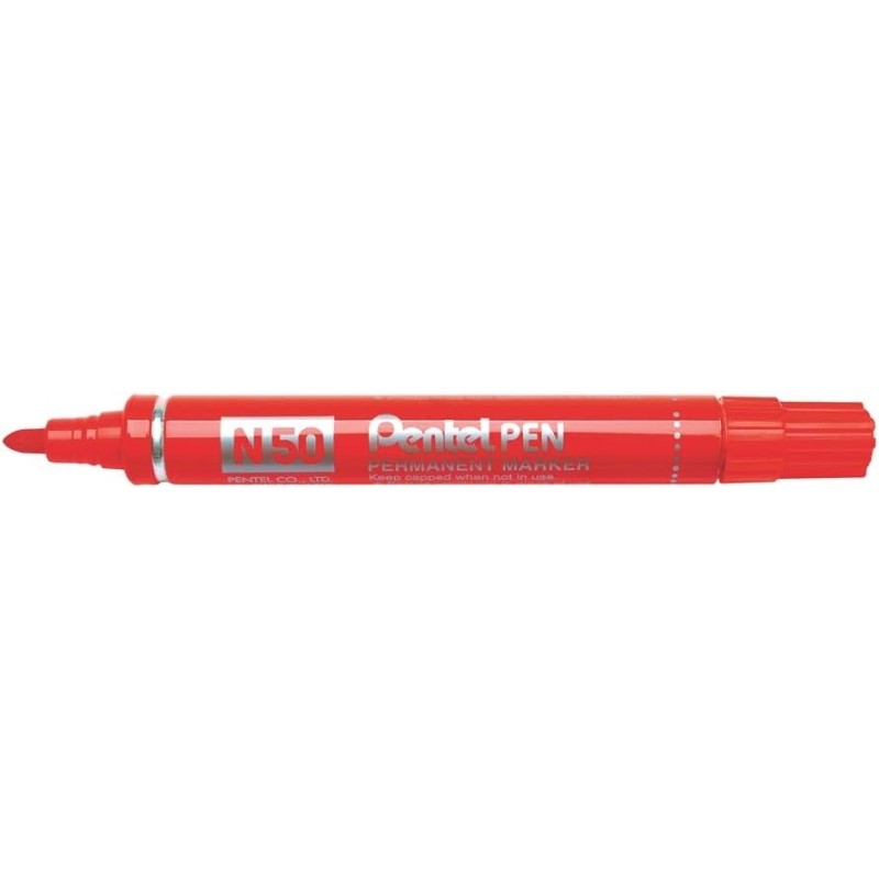 Pentel Pen N50 Marcatore permanente - Pennino da 4.3 mm - Resistente all'acqua e alla luce - Colore rosso