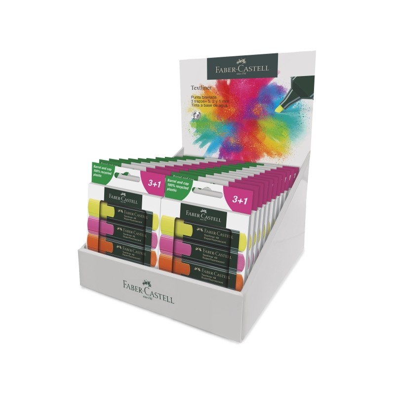 Faber-Castell Textliner 48 display con 22 confezioni da 4 pennarelli fluorescenti - Punta smussata - da 1.2 mm a 5 mm - 