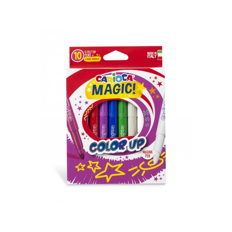 Carioca Color Up Confezione da 10 penne magiche - Inchiostro magico che cambia colore - Punta Maxi Block con cappuccio v