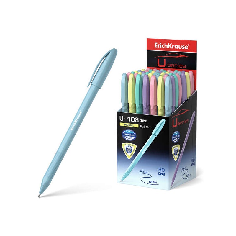 Penna a sfera Erichkrause U-108 Pastel Stick 1.0 - Tecnologia Ultra Glide - Inchiostro blu