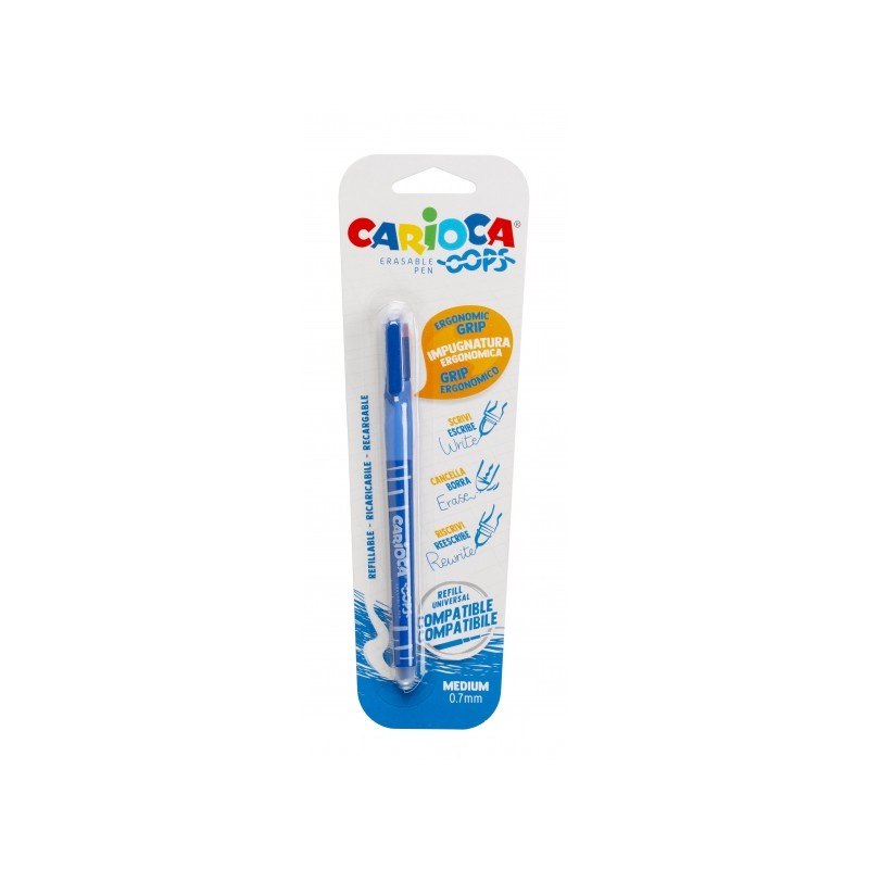 Penna a sfera cancellabile Carioca Oops Blister - Termosensibile - Impugnatura ergonomica triangolare - Pennino 0.7 mm -