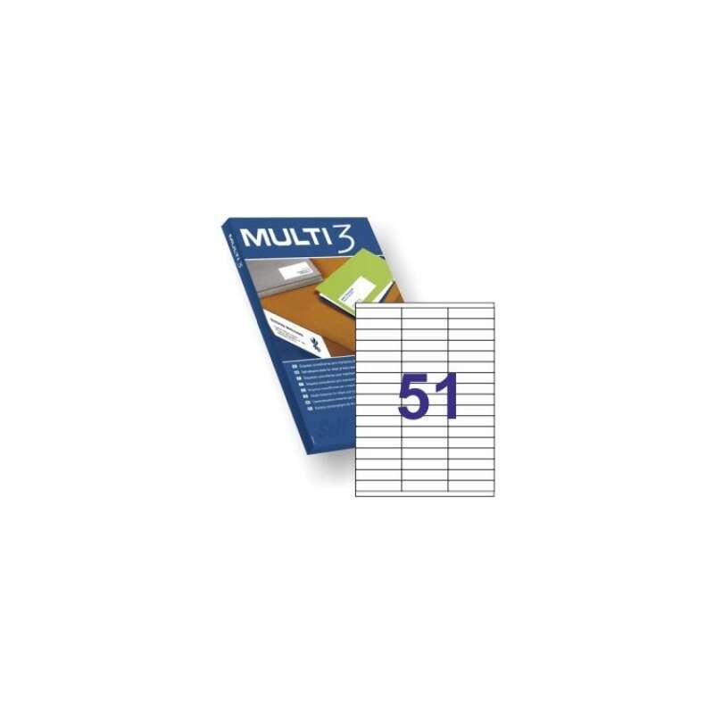 Multi3 Confezione da 5100 etichette bianche formato 70x16.9 mm - 100 fogli x 51 etichette - adatte per stampa laser e a 